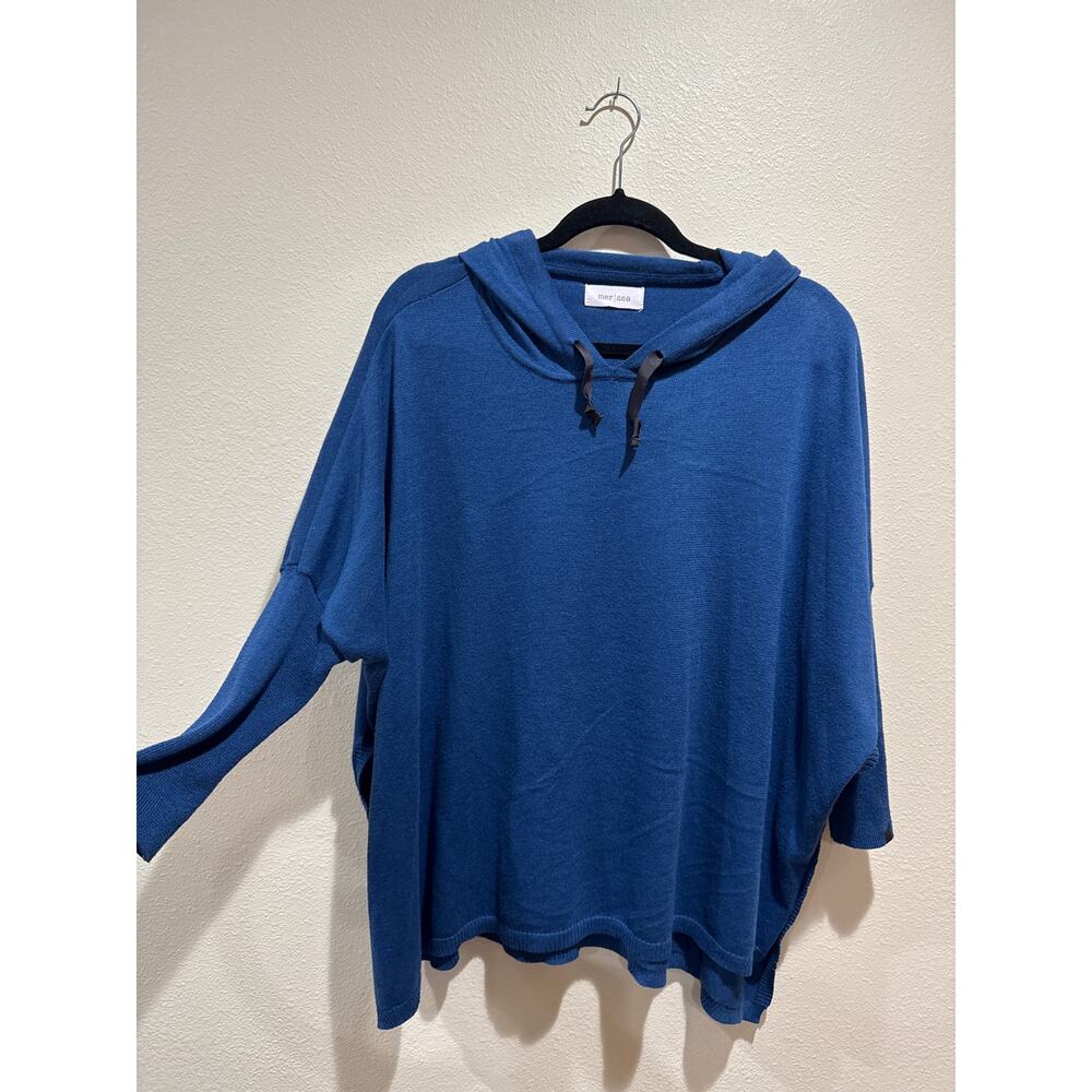 MERSEA BLUE CATALINA  HOODED SWEATER TUNIC LAGENLOOK BOXY SIDE SLITS OSFA